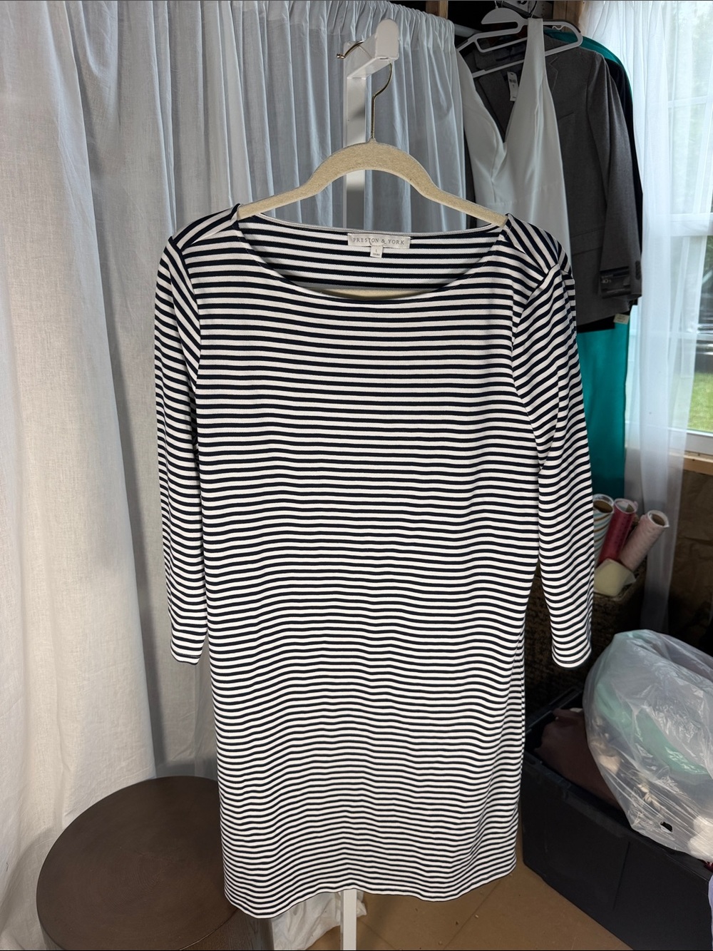 Preston & York Black and White Striped Midi Dress